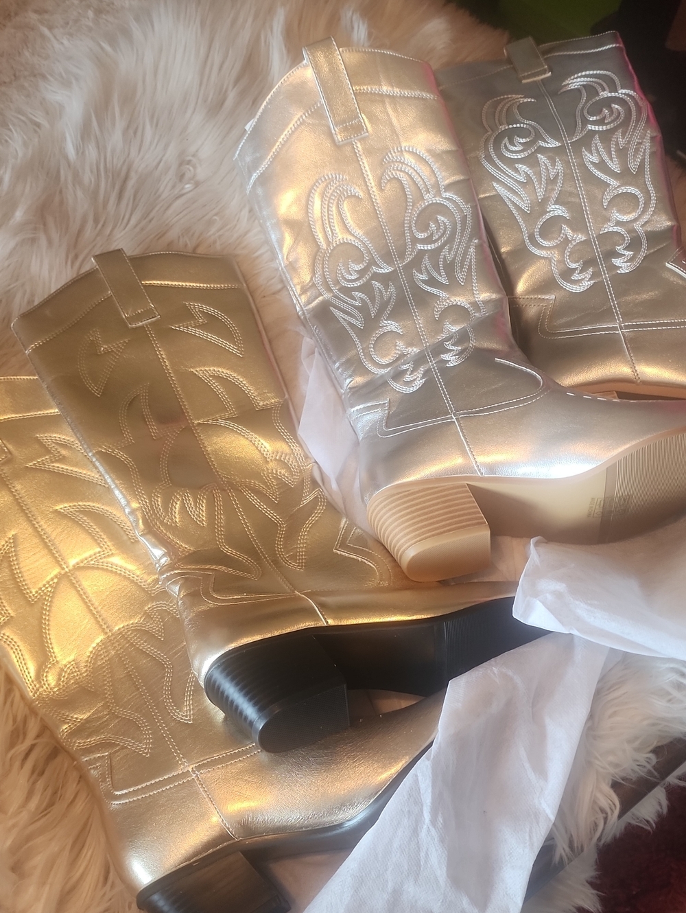 ♥️BRAND NEW 2 PAIRS GOLD & SILVER Metallic Cowboy Boots!